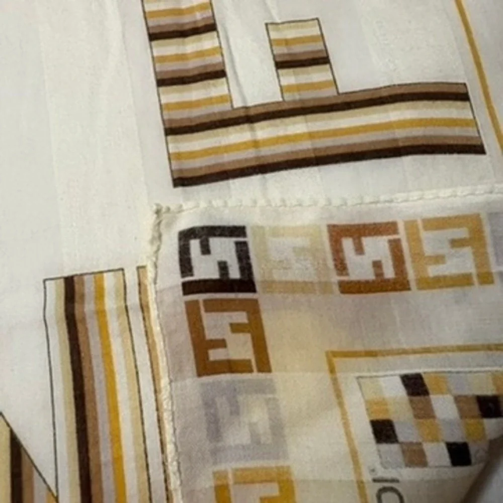Vtg FENDI Scarf Handkerchief Zucca Logo Brown Tan Yellow 22
